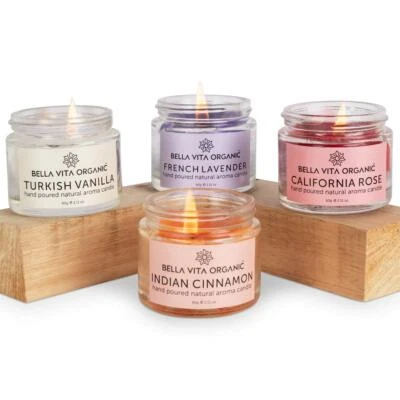 Velas de aroma orgânico cera de soja 4 X 60g cada, baunilha, canela, lavanda e rosa,  - Imagem 1 de 4