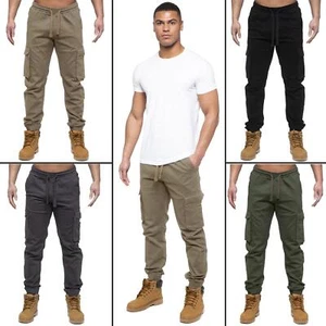 Mens Enzo Cargo Jeans Casual Joggers Straight Cuffed Elasticated Trouser Pants - Picture 1 of 36