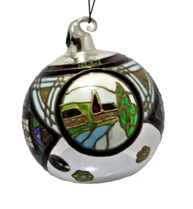 Ornament Cloisonne Blown Glass Silver Hand Painted Church Mission Style Design - Picture 1 of 8