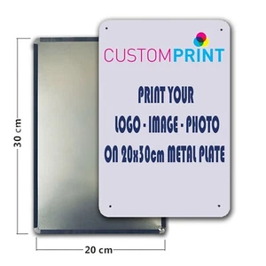 Cartel de hojalata con logotipo impreso personalizado-foto-imagen-dibujo en metal - placa de 20x30 cm - Imagen 1 de 3