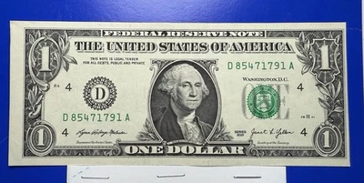 2021 $1 Dollar Bill Miss Cut Error Off Center Error Currency US Note . - Image 1 of 2