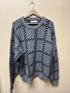 Vintage Giorgio Armani Gray w/Black Check Wool Made In USA Oversize Knit Sweater - Picture 1 of 9