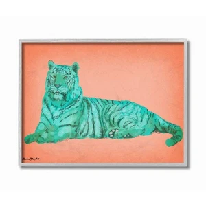 Cyan Pink Tiger Animal Print Wall Art 16x20 Gray Frame Modern Bold Home Decor - Picture 1 of 7