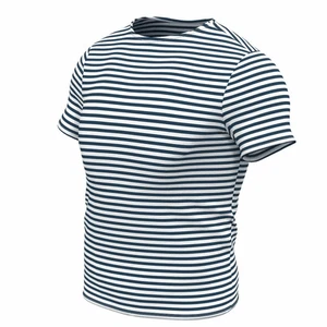 T-shirt marinaio blu scuro a righe manica corta Telnyashka Тельняшка (XL) - Foto 1 di 6
