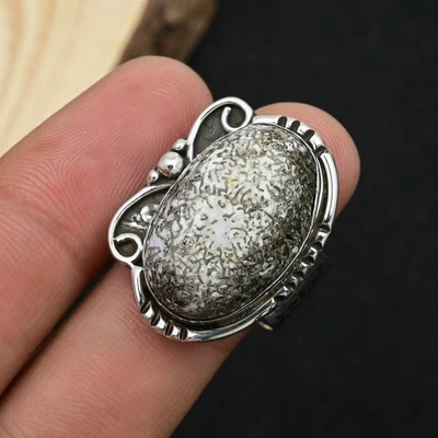 Stingray Coral Gemstone 925 Sterling Silver Handmade Jewelry Ring Gift US Size 9 - Image 1 of 4