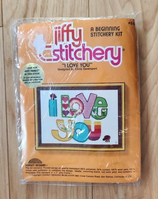 NEW Vintage 1970s Chris Davenport Jiffy Stitchery Crewel Kit "I Love You" - Image 1 of 4