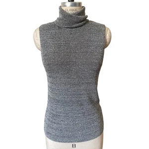 Linda Allard Ellen Tracy Metallic Silber ärmelloses Stricktop Größe Medium - Bild 1 von 6