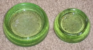 2 ANTIQUE URANIUM GLASS FURNITURE COASTER CUPS, HAZEL ATLAS - Bild 1 von 5