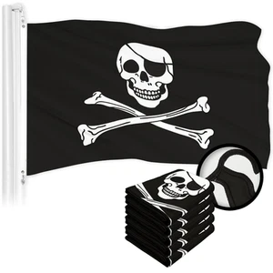 Confezione da 5: Pirate Jolly Roger Bones Flag 2x3 piedi serie ToughWeave - Foto 1 di 7