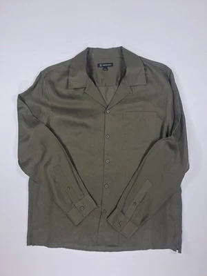 INC Men's Large Long-sleeved Button-down Linen Olive Green - Image 1 of 4