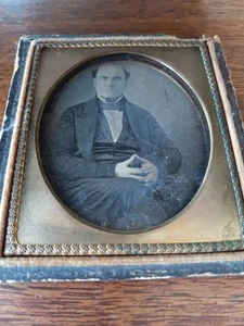 Antique Daguerreotype Photograph Older Man with Hands Clasped - Picture 1 of 7