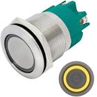 Stainless Steel Push Button Flat Ø22mm Ring Led Yellow Ip65 Screw Connection 250