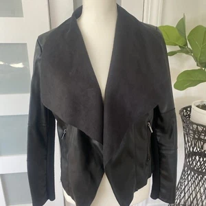 Bagatelle Faux Leather Suede Jacket Womens Black S Open Front Long Sleeve moto - Picture 1 of 6