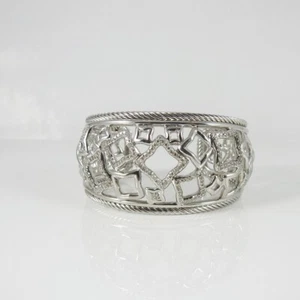 DAVID YURMAN PAVE DIAMOND STERLING SILVER QUATREFOIL WIDE CUFF BRACELET. - Picture 1 of 12