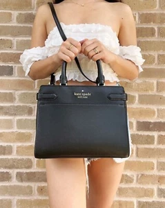 NUEVO CON ETIQUETAS KATE SPADE NUEVA YORK Bolso de Hombro Stacy 2 Vías Cuero Negro Mediano RARO - Imagen 1 de 10