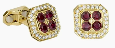 1.84ct Natural round Diamond 14k solid yellow gold ruby wedding men cufflinks - Image 1 of 4