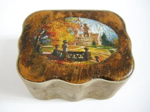 Vintage / antike handbemalte Schmuckschatulle mit Lederbezug - Bild 1 von 12