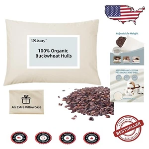 15x19 Buckwheat Neck Pillow with Organic Cotton - Adjustable & Cool Sleep - Picture 1 of 9