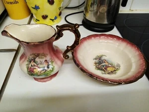 Vintage Rose Gold KLM Staffordshire Pottery Jug And Bowl - Picture 1 of 6