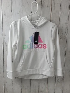Adidas Hoodie Sweatshirt Girls Size L 14 White With Pastel Pink, Blue, Green - Picture 1 of 5