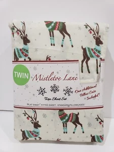 Christmas Mistletoe Lane Reindeer Sheet Set TWIN 3pc additional Pillow Case - Picture 1 of 3
