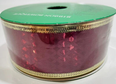 Wired Edge 1.5" x 10 Yards Burgundy/Gold Edged - Image 1 of 3