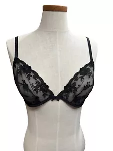 Ralph Lauren Black Sexy Unlined Underwire Bra Mesh Floral 34C - Picture 1 of 8