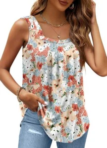 Women’s Summer Tank Tops Loose Fit Pleated Sleeveless Square Neck - Picture 1 of 5