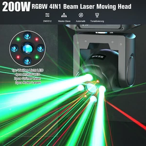 200W RGBW LED Promień laserowy 8 GOBO LED Moving Head DMX Światło sceniczne DJ Disco IP40 - Zdjęcie 1 z 13