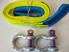 4x4 Hi Vis Yellow Recovery Winch Strap & Bow Shackle Towing/Tow 3M Off road 5ton