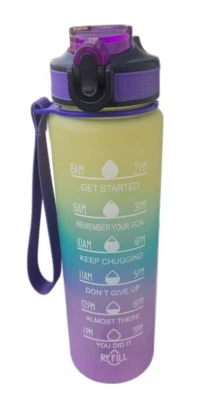 Motivational 32 oz Water Bottle with Straw ~ Leak-Proof ~ Yellow/Blue/Purple  - Image 1 of 4