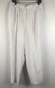 VTG Jennifer Moore Women 100% Linen Pants Size 14 Petite White Pockets (measure) - Picture 1 of 10
