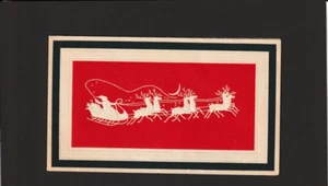 Vintage Embossed Red White Santa & Sleigh Reindeer Christmas Card Burgoyne - Picture 1 of 3
