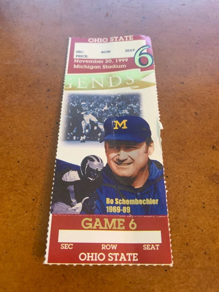 Boleto de fútbol americano Michigan Wolverines v Ohio State 1999 Tom Brady último partido  Foto 1 de 1