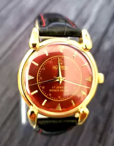 RARO Orologio Meccanico Roamer Brevete Dauphine Svizzero da Uomo ROSSO Quadrante Satinato Manutenzione - Foto 1 di 8