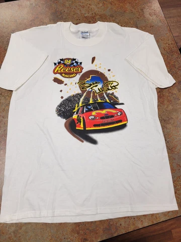 Vintage Bill Elliott Reeses Racing #94 T Shirt Mens XL White NASCAR 2 Sided Cover