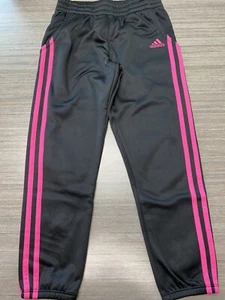 Girls ADIDAS SWEATPANTS RUNNING JOGGERS Black/Pink SIZE 6x Pockets Activewear - Picture 1 of 3