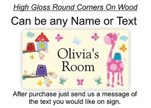 Hoot Owls, Giraffe, Butterflies Bedroom Room Sign for Door, Plaque Baby Girl - Picture 1 of 4