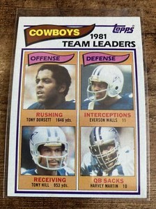 1982 TOPPS FOOTBALL CARD TEAM LEADERS  #307 DALLAS COWBOYS TONY  DORSETT WALLS