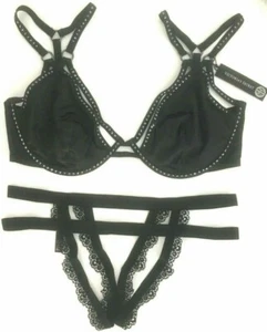 Victoria's Secret Very Sexy Ring Strappy Bra SWAROVSKI CRYSTAL Panty Set 38DD/L - Imagen 1 de 4