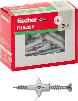 25 Tasselli a Farfalla FU Con Vite 6x35Mm per Cartongesso Pannelli E Muratura - Immagine 1 di 4