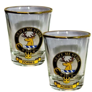 Juego de 2 totes de whisky Shot Glass Forbes Clan Crest hechas en Escocia - Imagen 1 de 3