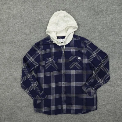 Camisa Hurley Para Hombres XL Azul A Cuadros Franela Con Capucha Manga Larga Abotonada Informal Foto 1 de 4