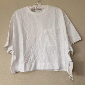 ATHLETA White Short Sleeve Classic Cotton Crop Tee Thick T-Shirt Women’s Medium - Picture 1 of 9