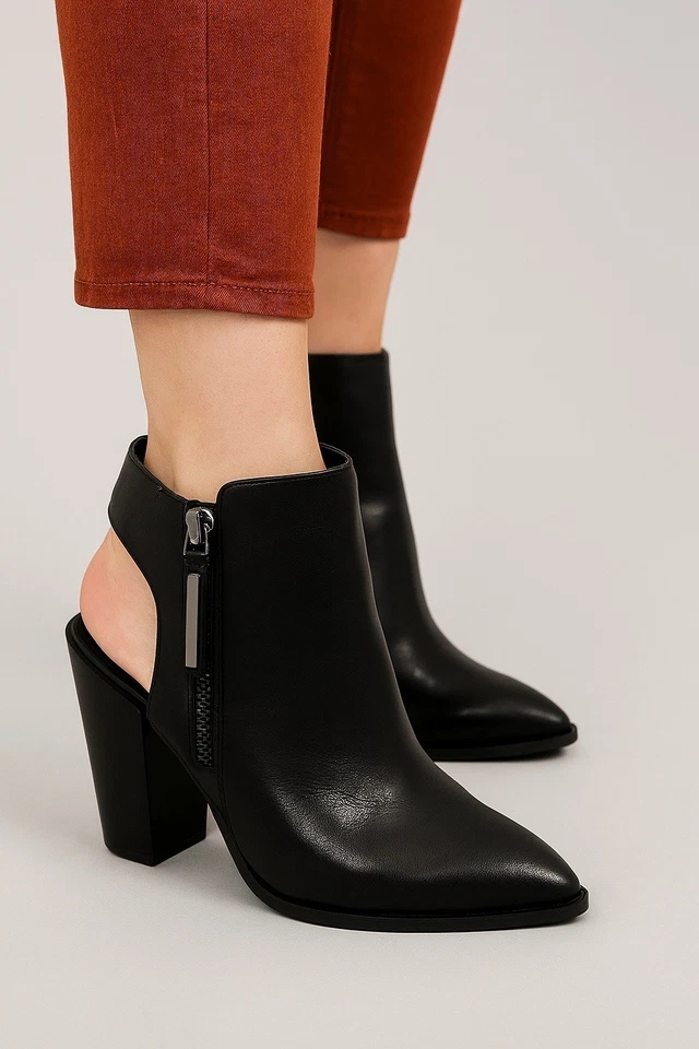 Giani Bini Botines de Cuero Negro Tacones para Mujer Talla 6 Recorte Cremallera Elegante Foto 1 de 4