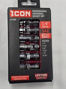 Icon S1US6 1/4" Drive SAE Professional Universal Joint Shallow Socket Set, 6-Pcs - Picture 1 of 2