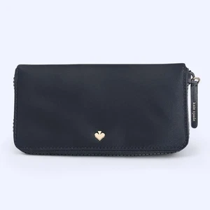 Kate Spade Large Nylon Continental Wallet Black Jacquard Logo Lining Zip Clutch - Picture 1 of 10