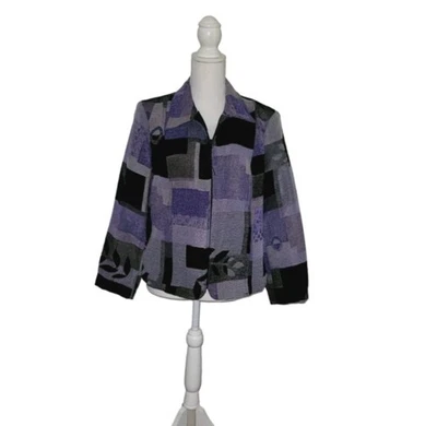 Dressbarn Purple and Black Zip Vintage Blazer Jacket Size Medium - Image 1 of 4