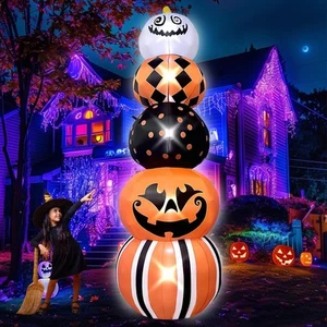 10FT Giant Halloween Pumpkin Stack Decoration Built-in LED Lighted Pumpkins  - Picture 1 of 6