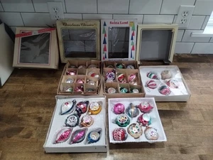 5 Boxen Vintage Polen Deutschland USA Träne/runder Einzug Reflektor Glas Ornamente - Bild 1 von 6